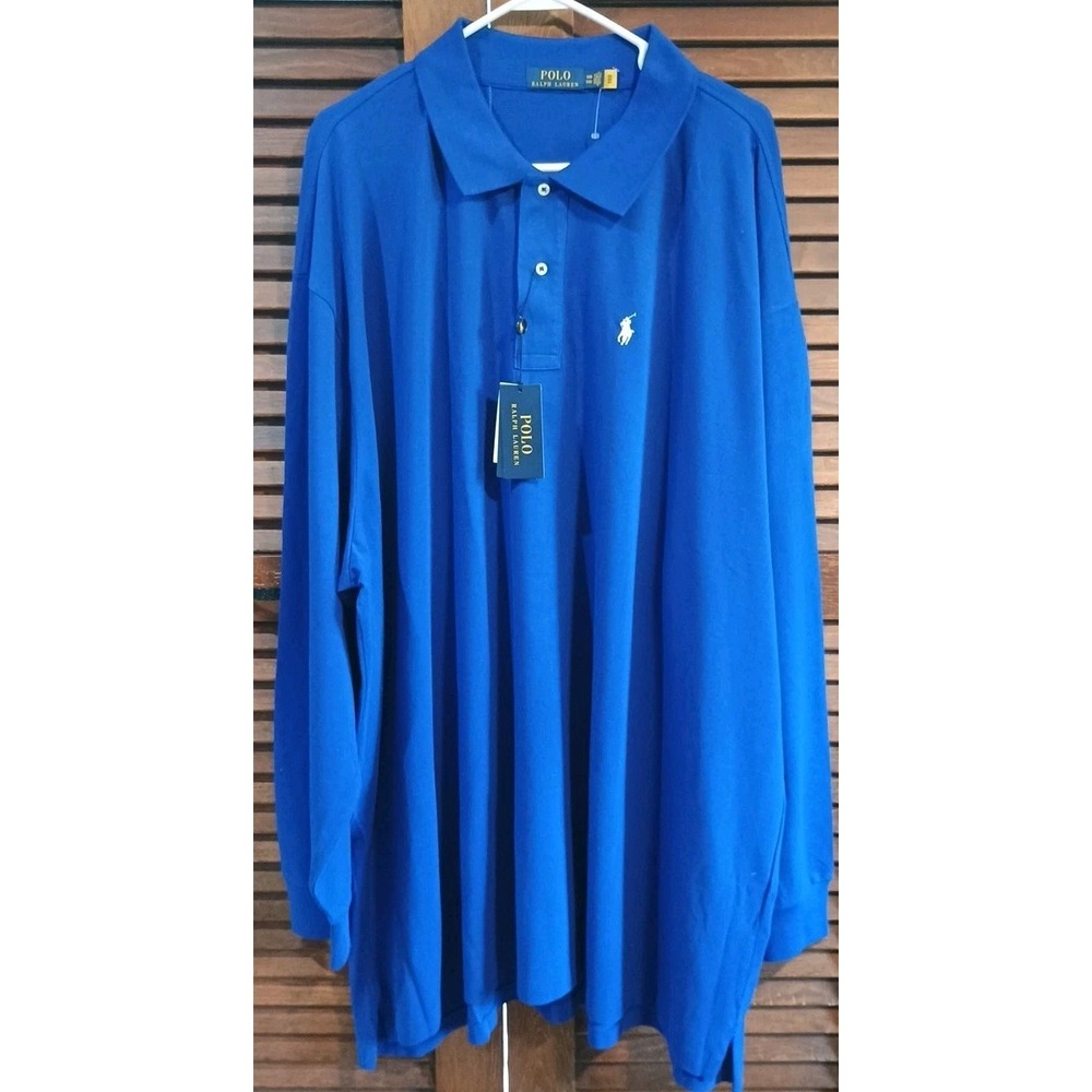 NWT Polo Ralph‎ Lauren Mens 5XB CYO Blue Long Sleeve Mesh Polo Shirt Logo